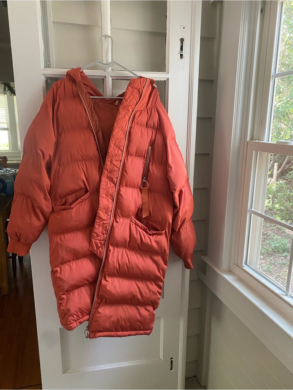 Free People Orange Oversized Quilted Puffer Coat with Hood